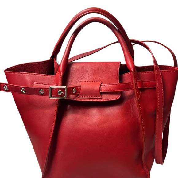 Celine Small Big Bag Red Leather Tote Bag Structured Design with Long Strap - Picture 1 of 16